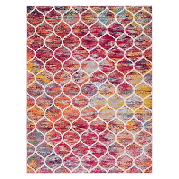 Unique Loom Trellis Frieze Rounded Multi 10 ft. x 13 ft. Area Rug ...