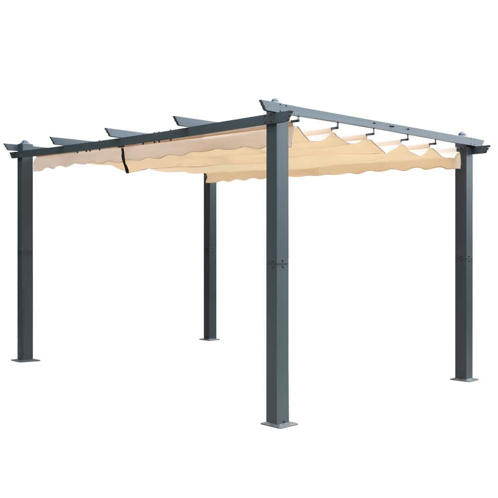 VEIKOUS 10 ft. x 13 ft. Beige Aluminum Outdoor Patio Pergola with ...