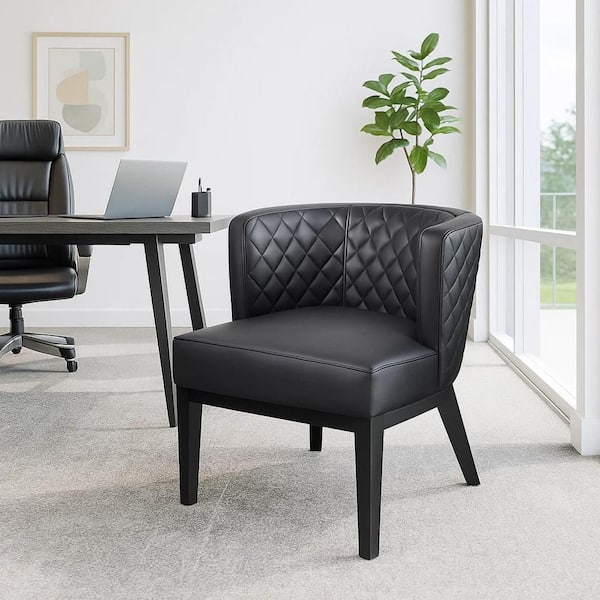 Benjara Yoma Vinyl Upholstered Ergonomic Guest Chair in Black