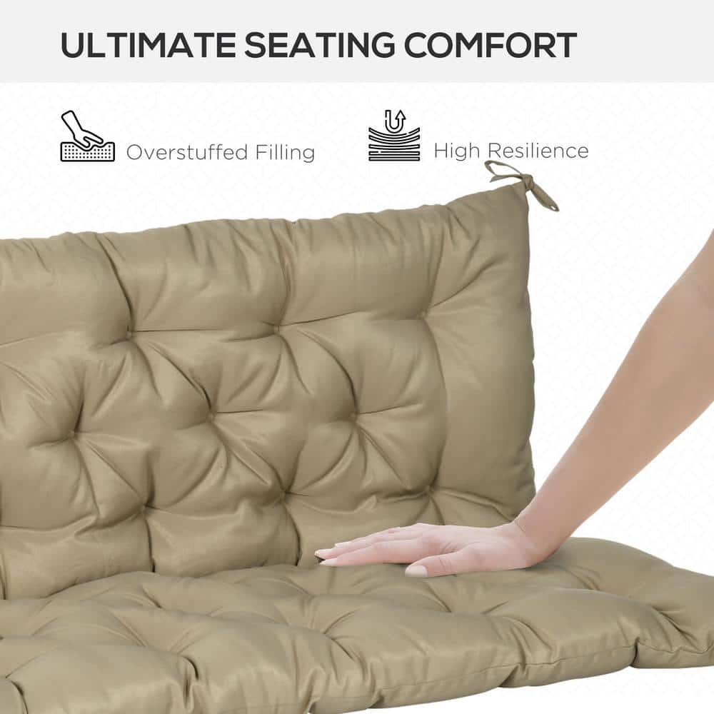 Khaki Tufted 3-Seater Outdoor Bench Cushion with Backrest