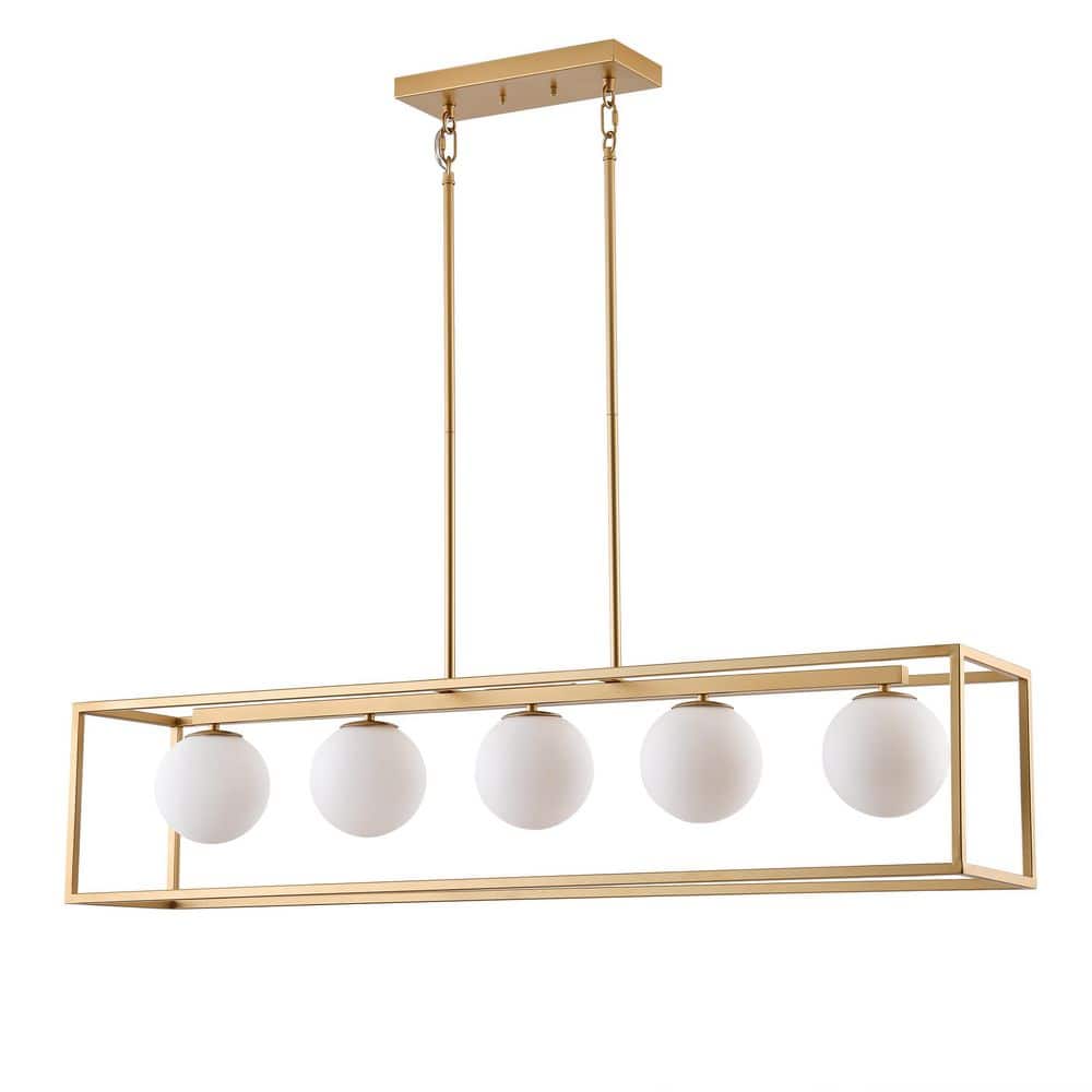 44.88 in. 5-Light Farmhouse Rectangular Gold Chandelier Kitchen Island Hang