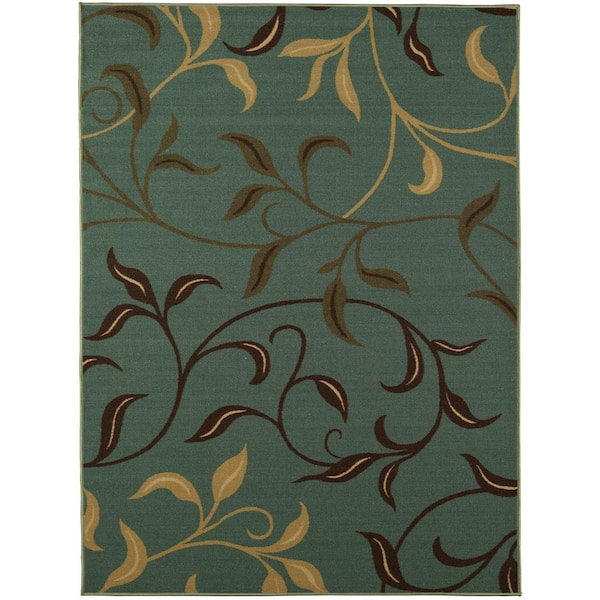 Ottomanson Ottohome Collection Contemporary Leaves Design Seafoam 8 ft. 2 in. x 9 ft. 10 in. Rubber Back Area Rug