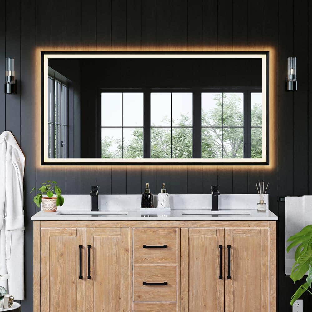 Apollo 60" x 30" Matte Black LED Vanity Mirror with Anti-Fog