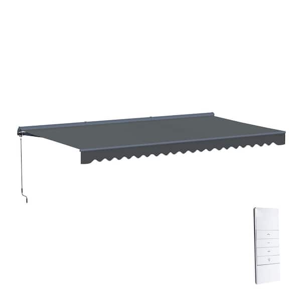 20 ft. Moroccan Polyester Motorized Patio Awning Semi Cassette LED Luxury 120 in. Projection in Gray