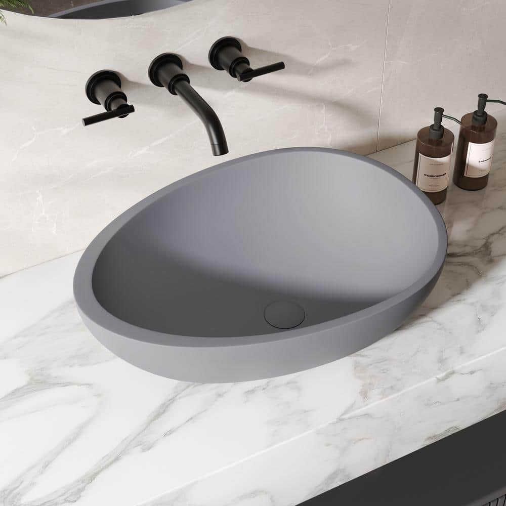 DEERVALLEY 21 in. x 15 in. Gray Egg Shape Concrete Bathroom Vessel Sink ...