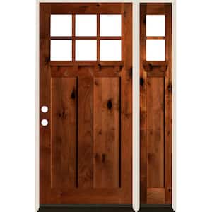 50 in. x 80 in. Craftsman Right-Hand/Inswing Clear Glass Red Chestnut Stain Wood Prehung Front Door Right Sidelite
