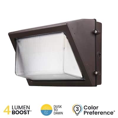 14500 Lumen Commercial LED Bronze Wall Pack Light, Selectable CCT, Dusk-to-Dawn Photocell, 120-277V, 0-10V Dimmable
