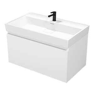 SHARP 31.5 in. W x 18.9 in. D x 22.9 in. H Wall Mounted Bath Vanity in Glossy White  with Vanity Top Basin in White