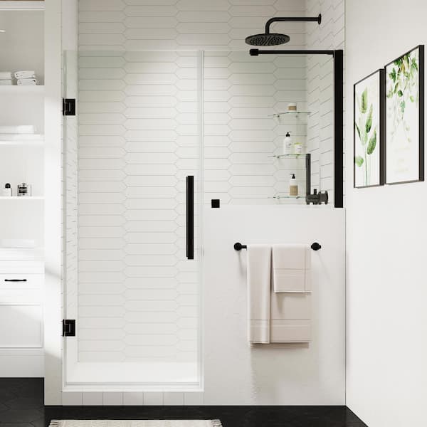 OVE Decors Tampa-Pro 61 1/8 in. W x in. H Pivot Frameless Shower Door in ORB with Buttress Panel and Shelves