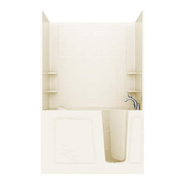 Unbranded NOVA Heated Rampart 5 ft. Walk-in Non-Whirlpool Bathtub with 6 in. Tile Easy Up Adhesive Wall Surround in Biscuit