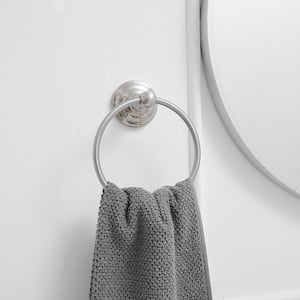 Traditional Wall Mounted Single Post Bathroom Hand-Towel Ring Rustproof Bath Towel Holder in Brushed Nickel (2-Pack)
