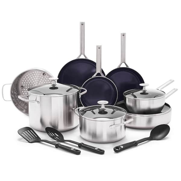 Blue Diamond Tri-Ply Stainless Steel Ceramic Nonstick 15 piece Cookware Set  CC004822-001 - The Home Depot