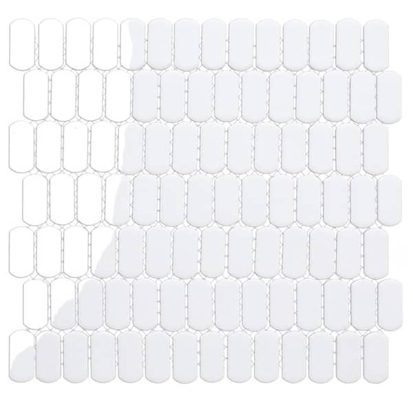 Hudson Capsule Glossy White 5 in. x 6 in. Porcelain Mosaic Take Home Tile Sample