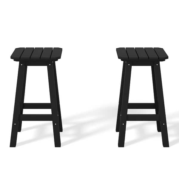 WESTIN OUTDOOR Laguna 24 in. Set of 2 HDPE Plastic All Weather Square Seat Backless Counter Height Outdoor Bar Stool in Black