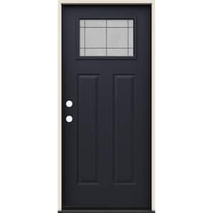 36 in. x 80 in. Right-Hand Craftsman Dilworth Decorative Glass Black Steel Prehung Front Door
