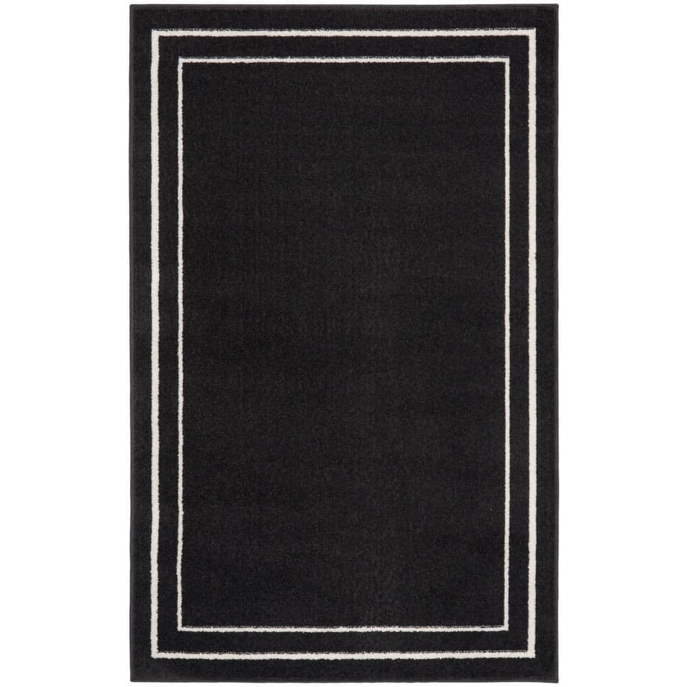 Essentials Black Ivory 3' x 5' Low-Profile Outdoor Rug