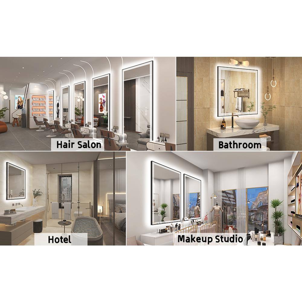 40x32 Black Framed LED Vanity Mirror with Anti-Fog Tempered Glass
