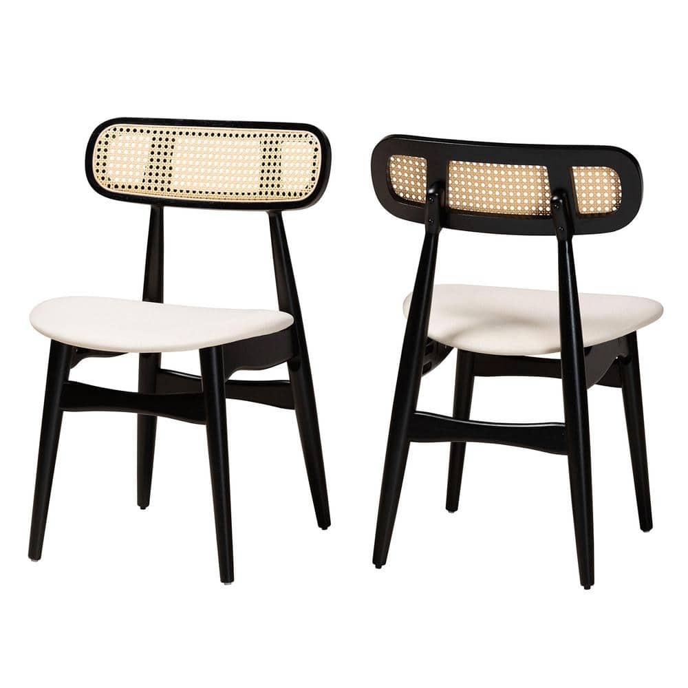 Tarana Cream Fabric and Black Wood 2-Piece Dining Chair Set