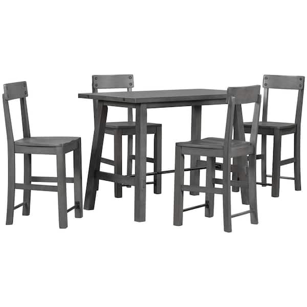 Z-joyee Furniture 5-Piece Rectangle Gray MDF Top Dining Room Set (Seats 4)