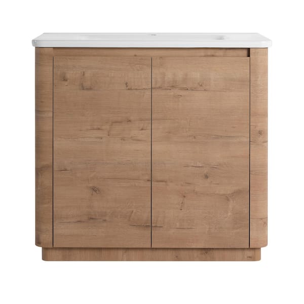36 in. Freestanding Imitative Oak Bath Vanity with White Ceramic Top Unassembled