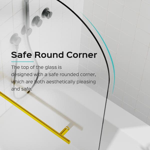 Reversible 31.75 in. W x 55 in. H Pivot Frameless Tub Door in Brushed Gold with 1/4 in. Tempered Clear Glass
