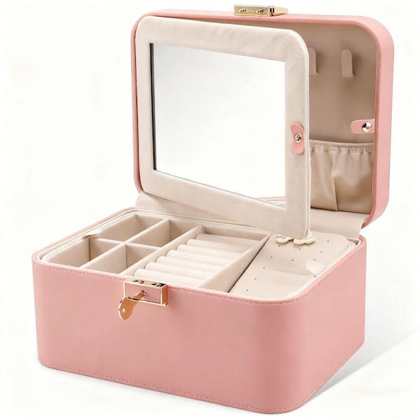 6.5 x 4.5 in. Bluish Grey PU Leather Jewelry Organizer Box with