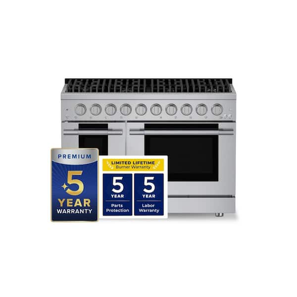 HausPro 48 in. 8 Burners (20,000 BTU) Freestanding Dual Fuel Range in Stainless Steel with Double Convection Oven