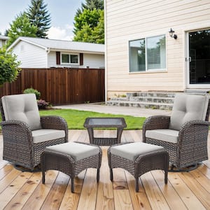 Carlos Brown 5-Piece Wicker Patio Conversation Set with CushionGuard Beige Cushions