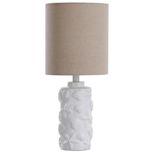 21 in. White Seashell Motif Table Lamp with White Hardback Fabric Shade