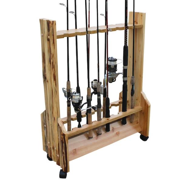 Rush Creek Creations Rustic Double Sided Rolling 16 Fishing Rod Storage Rack  Easy Mobility Angled Base 37-0026 - The Home Depot