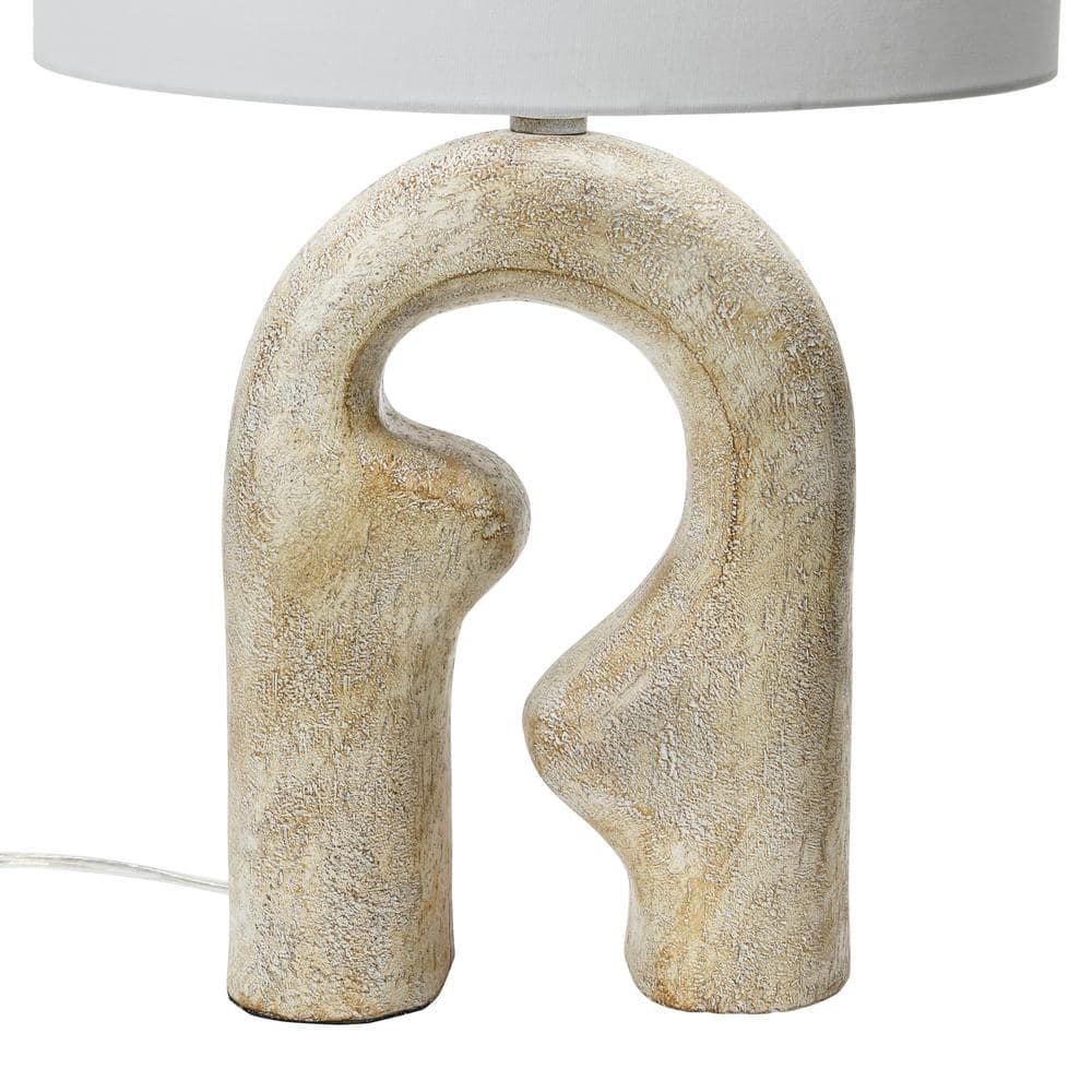 Modern Distressed Natural Resin Table Lamp with Linen Drum Shade