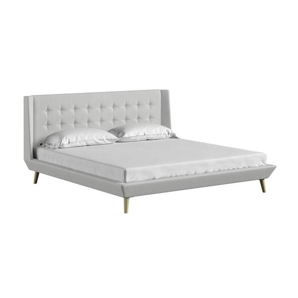 Dorel Living Cathya 87 in. Light Gray Linen Upholstered King Bed