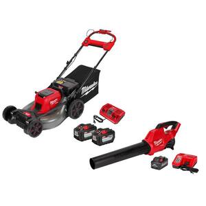M18 FUEL Brushless Cordless 21 in. Dual Battery Self-Propelled Lawn Mower w/ Blower, (2)12Ah, (1)8Ah Batteries & Charger