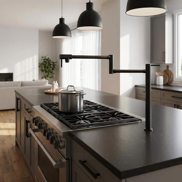 2-Handle Bridge Kitchen Faucet with Side Sprayer in Gold