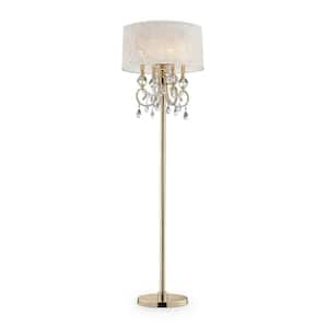 63 in. Gold and White 4 Light 1-Way (On/Off) Standard Floor Lamp for Bedroom with Cotton Round Shade