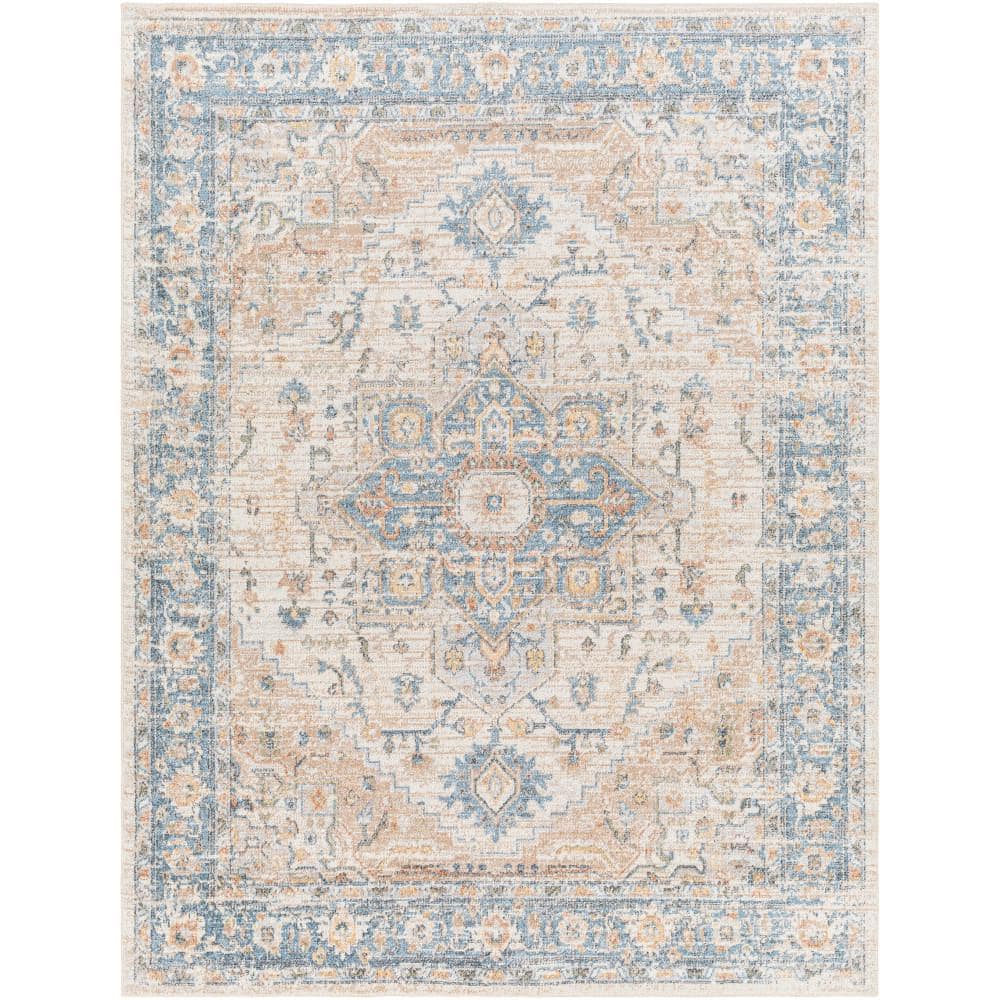 Blue Washable Reversible Synthetic 5' x 7' Area Rug
