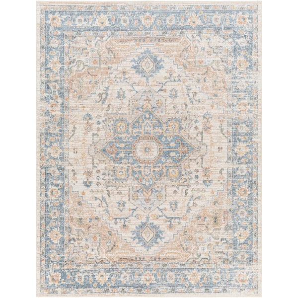 Lillian Sky Blue/Beige Medallion 5 ft. x 7 ft. Machine-Washable Indoor Area Rug