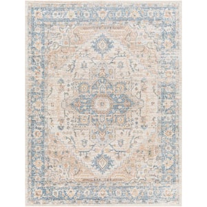 Lillian Sky Blue/Beige 9 ft. x 12 ft. Medallion Machine-Washable Indoor Area Rug