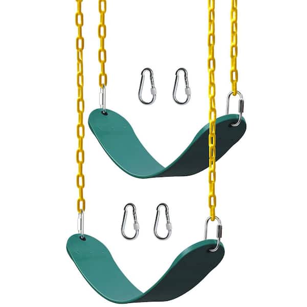 Green Swing Seat with 660lb Capacity, Anti-Rust Chains, Hanging Straps, Locking Buckles for Playground Swing Replacement