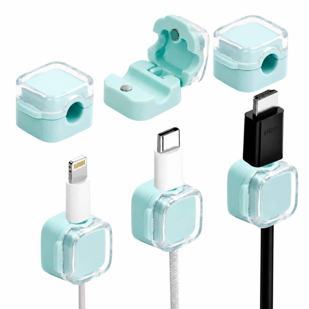 6-Piece Blue Cable Management Clips for Desk, Nightstand and Table Cord Organization and Wire Control