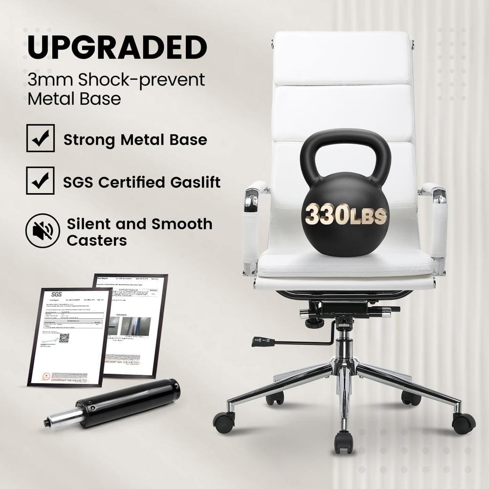 Office Chair High Back Faux Leather Ergonomic Chair with Wheels Adjustable Height Modern Executive Chair, White - Thumbnail 5