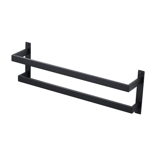 AVITAS 24 in. Square Double Staggered Wall Mounted Towel Rack, Stainless Steel Towel Bars in Matte Black
