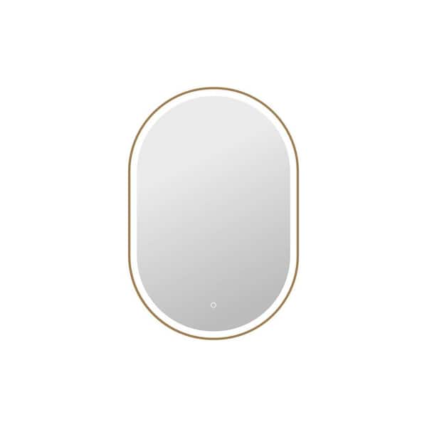27 in. W x 40 in. H Oval Framed LED Wall Mirror in Satin Gold