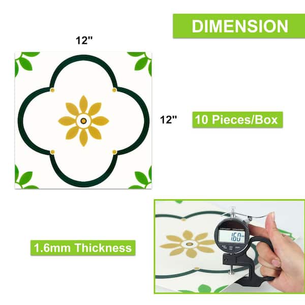 12 in. x 12 in. Vinyl Peel and Stick Backsplash, Wall Tile for Kitchen and Bathroom, Green (10 sq. ft./10-Pack)