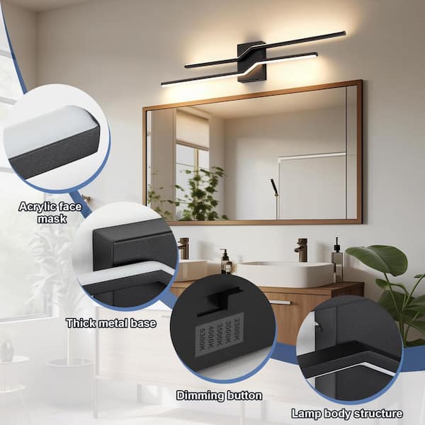 31.5 in. 1-Light Black LED Bathroom Vanity Light Bar with Dimmable and 5-CCT Adjustable Switch