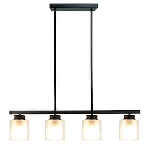 4-Light Black Metal Kitchen Island Pendant Light with Glass Shade and Bulb not Included