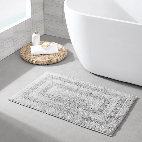 White with Gray Stripe Reversible Bath Mat, 30 in.