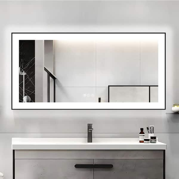 Aura 60 in. W x 30 in. H Rectangular Frameless Anti-Fog Ceiling Wall Mount Bathroom Vanity Mirror in Silver