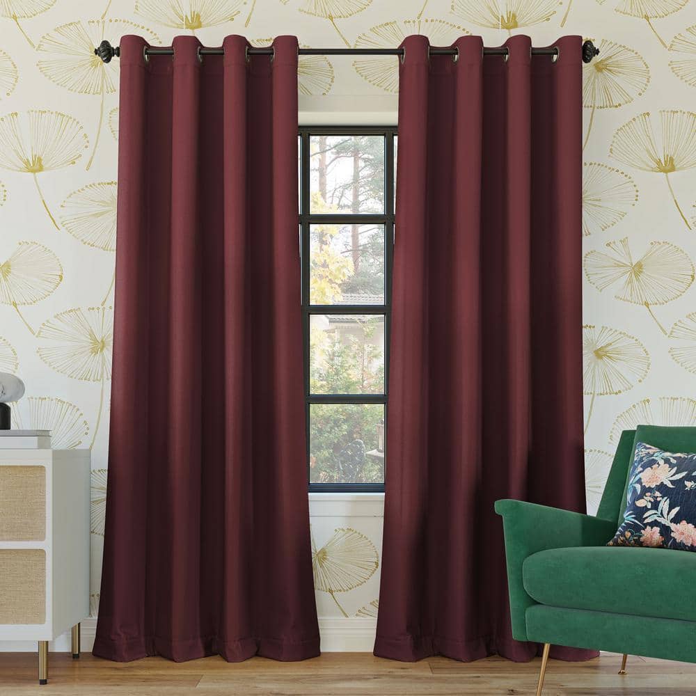 Wine Red 84" Polyester Blackout Grommet Curtain Panel