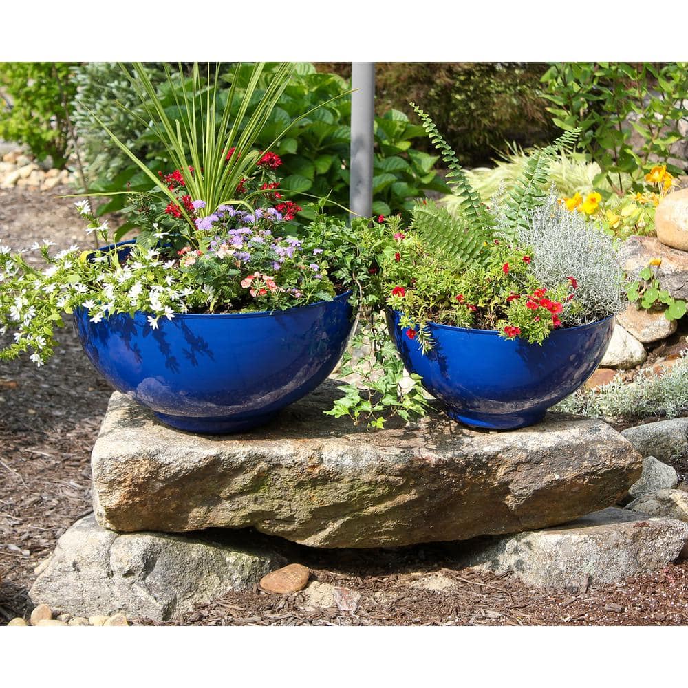 Small French Blue Galvanized Steel Bowl Planter